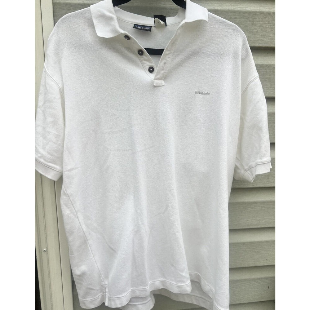 PATAGONIA Mens Size M White Polo Golf Knit Short Sleeve Organic Cotton Shirt